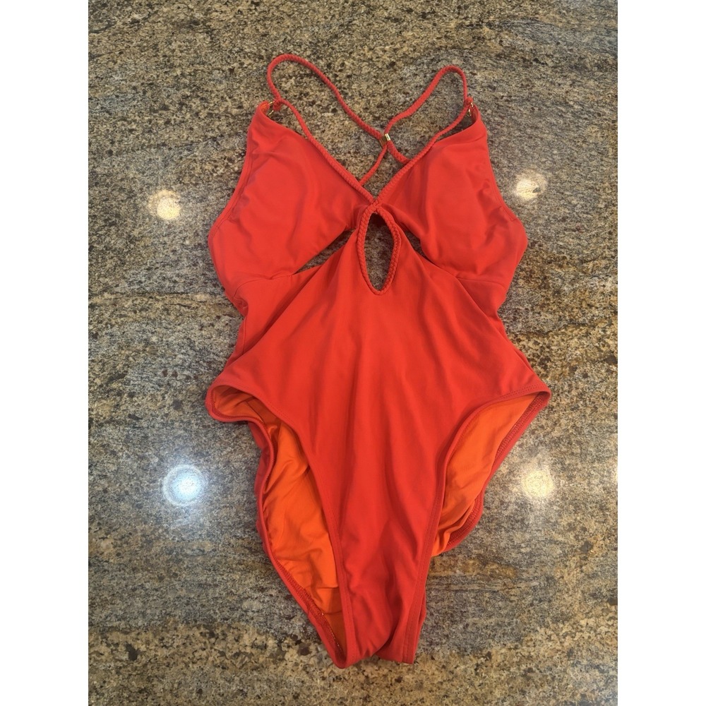 Robin Piccone One Piece Swimsuit Size 8 Style‎ 171717 Red Orange Cutout Braided